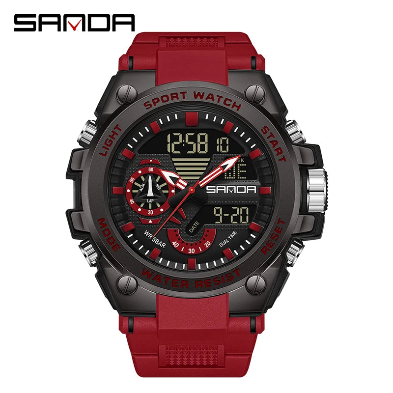 LED Dual Display Men's Digital Sports Watch - Shock Resistant Waterproof Analog-Digital