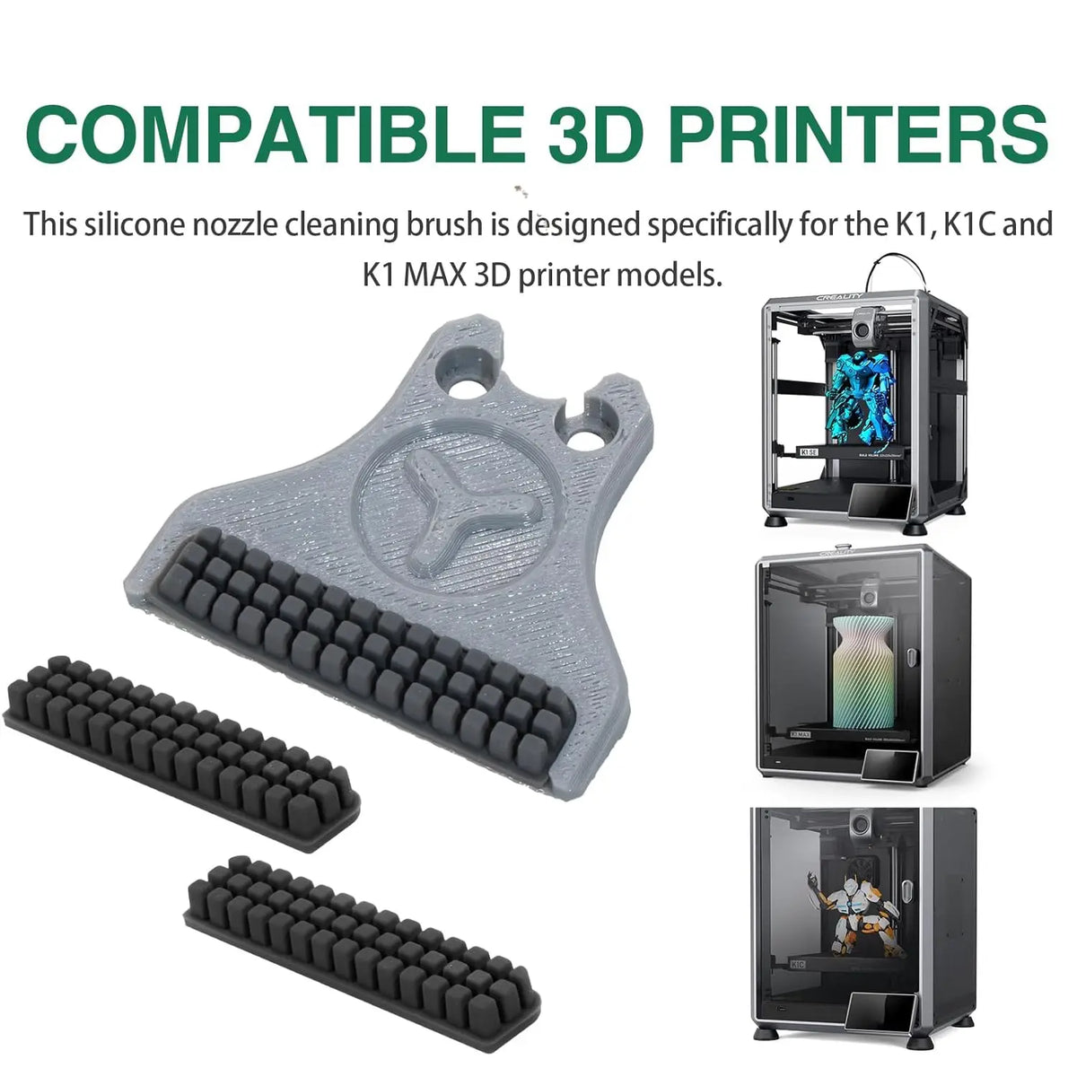 3D Printer Nozzle Cleaning Kit – Silicone Nozzle Brushes with Mounting Bracket (3-Pack)