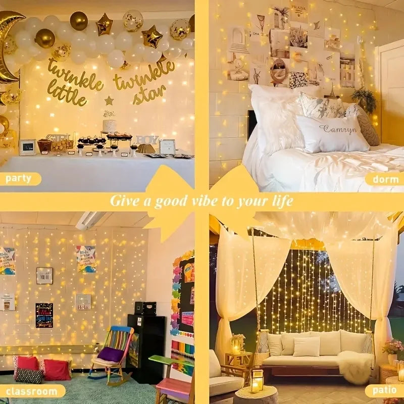 LED Curtain Fairy String Lights - Battery Powered 8-Mode Holiday & Christmas Decor, 100–600 LEDs, Sizes 3×1–6×3 m (9.8×3.3–19.7×9.8 ft)
