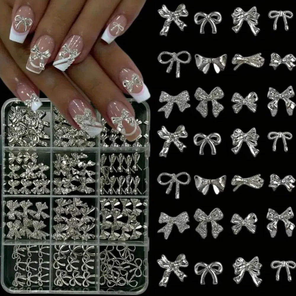 120-Pack Silver 3D Bowknot Nail Charms view 2