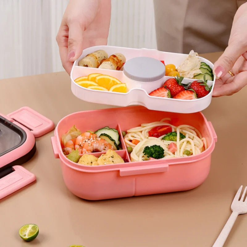 Large Microwave-Safe Lunch Box with Tableware & Leak-Proof Partition 22.5 x 14.5 x 7 cm (8.9 x 5.7 x 2.8 in)