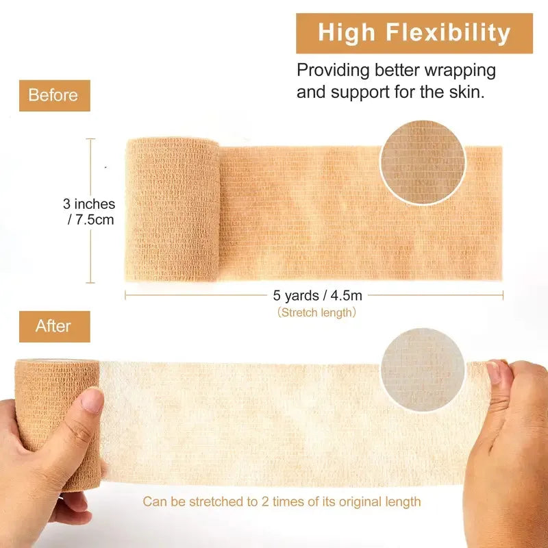 Breathable Elastic Adhesive Sports Bandage Tape – Self-Adhesive Wrap for Wrist, Ankle, Finger (1 or 10 Rolls, Beige)
