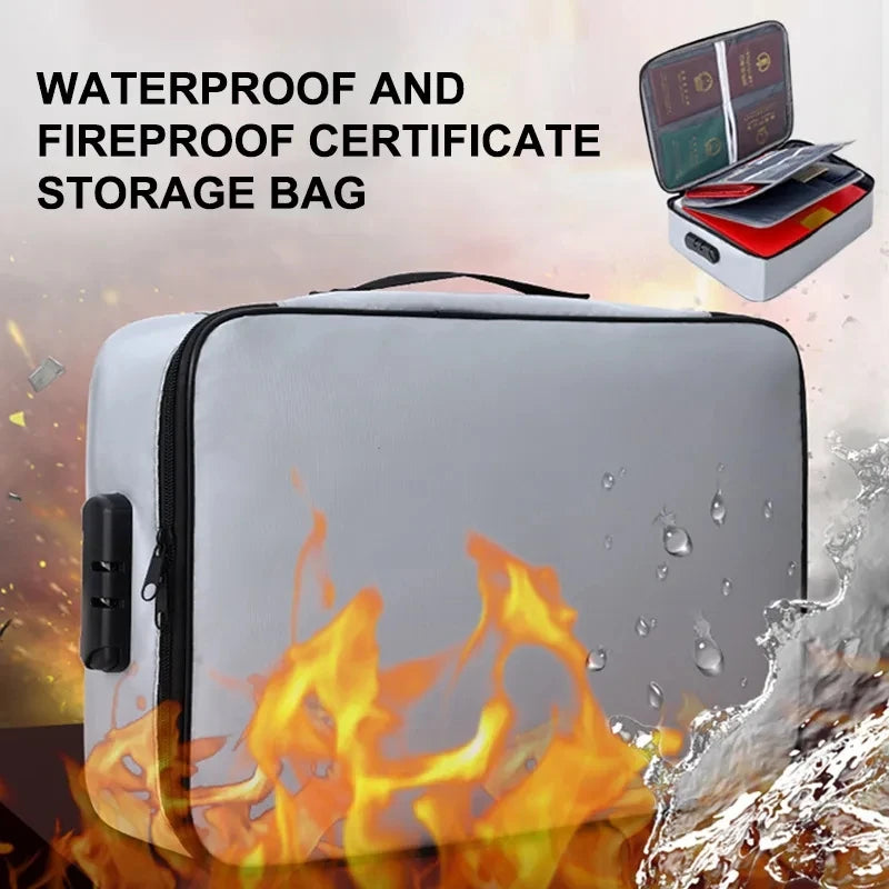 Fireproof Document Bag with Combination Lock, Waterproof File Safe Organizer, Fire & Water Resistant Pouch with Multi-Layer Card Slots — 14.6 x 11.4 x 3.9 in (37 x 29 x 10 cm)