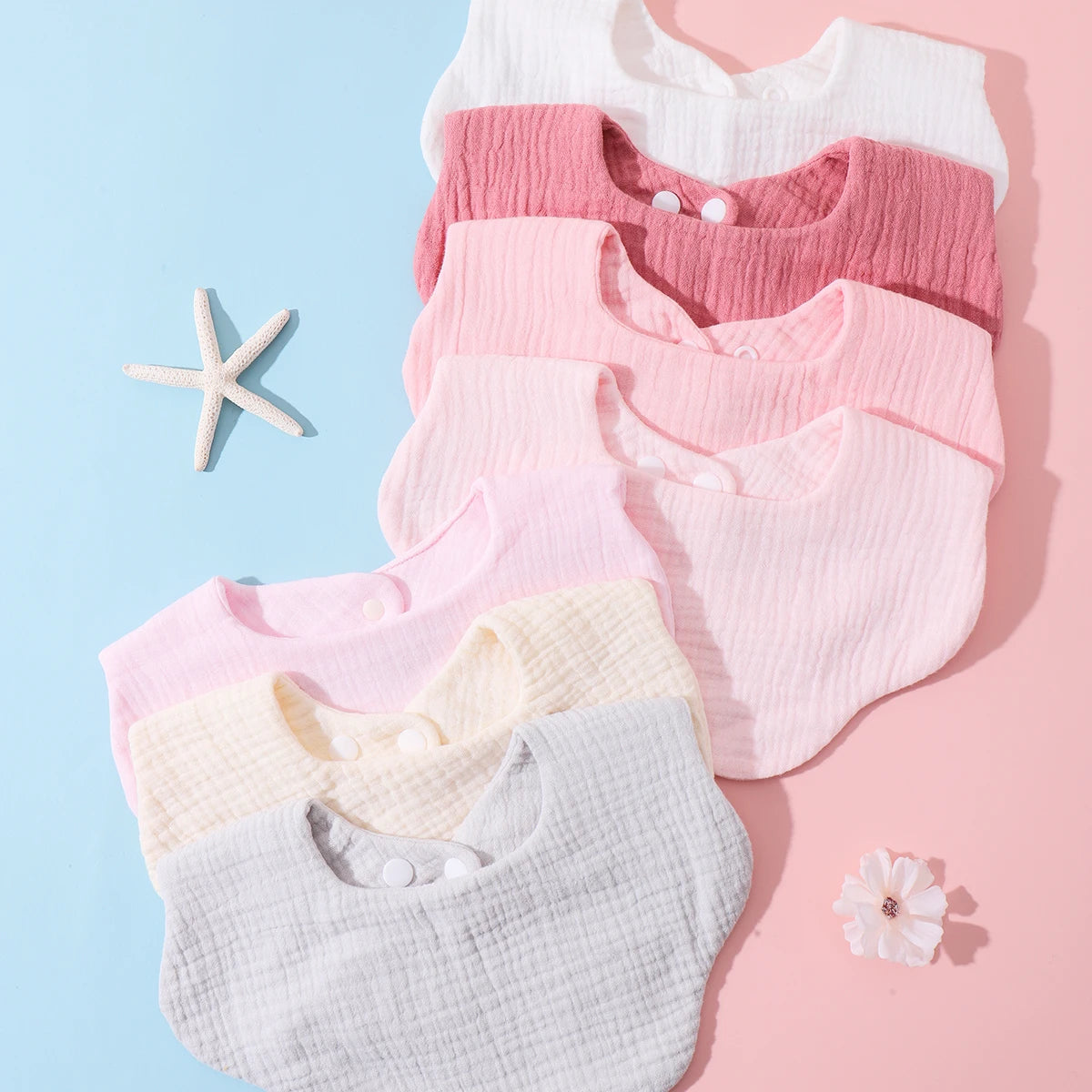3-Pack Cotton Ruffle Bandana Baby Bibs, Infant & Toddler Burp Cloths Drool Saliva Towels, Solid Colors