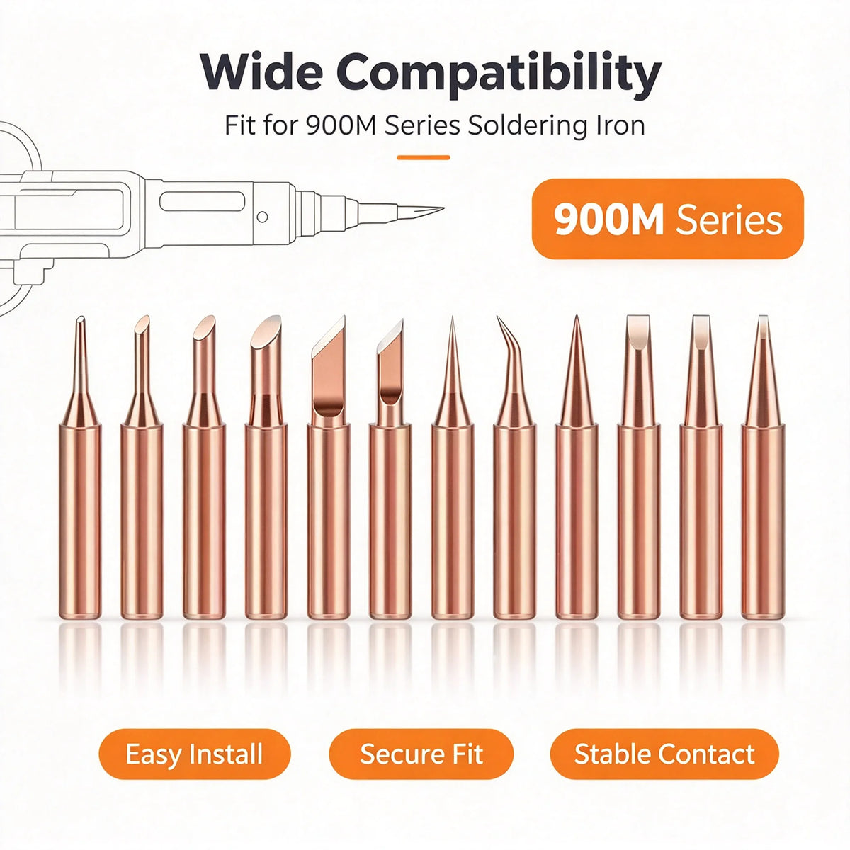 10-Piece Copper-Plated Soldering Iron Tips Set – High-Temperature Welding Tips for Electric Soldering Irons