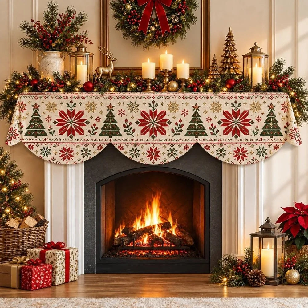 Christmas Fireplace Mantel Scarf 50x200cm (19.7x78.7in) Non-Slip Plush Mantel Runner Stain-Resistant Holiday Decor