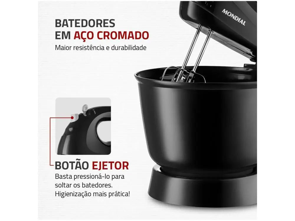 Black Electric Hand Mixer 400W, 3-Speed + Turbo with Mixing Bowl & Beaters - 110V