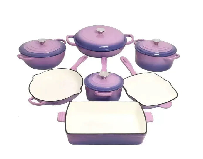 11-Piece Enamel Cast Iron Cookware Set – Induction & Oven Safe Pots, Skillet & Baking Pan (19cm, 24/26/30cm, 24cm, 26cm, 33×23cm)
