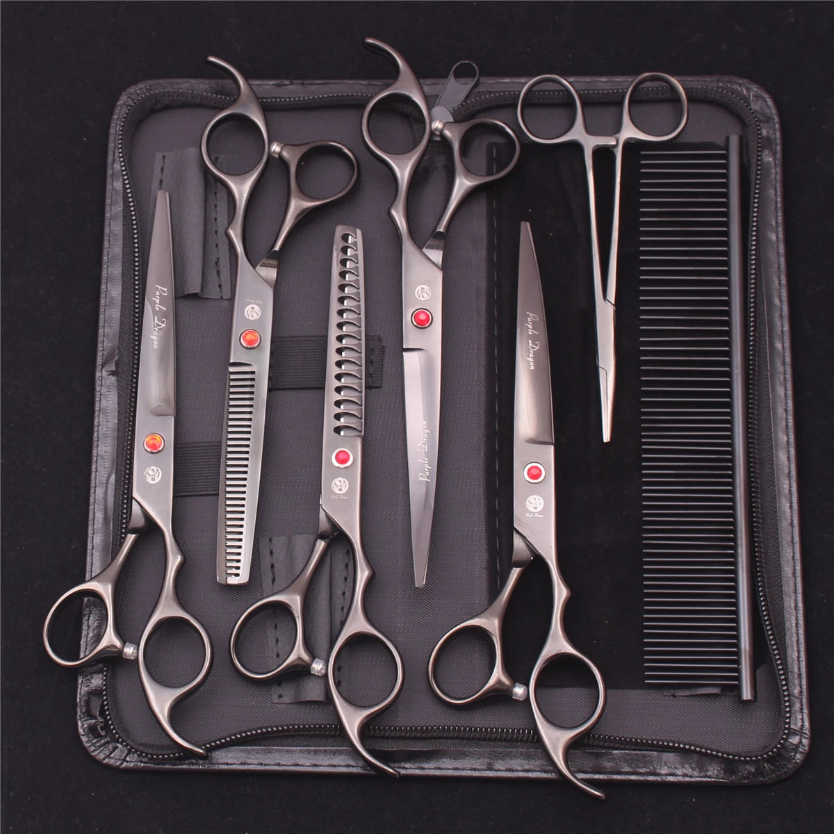 7-Inch (19.5 cm) Stainless Steel Pet Grooming Scissors Kit – Straight, Thinning, Chunker & Curved Shears