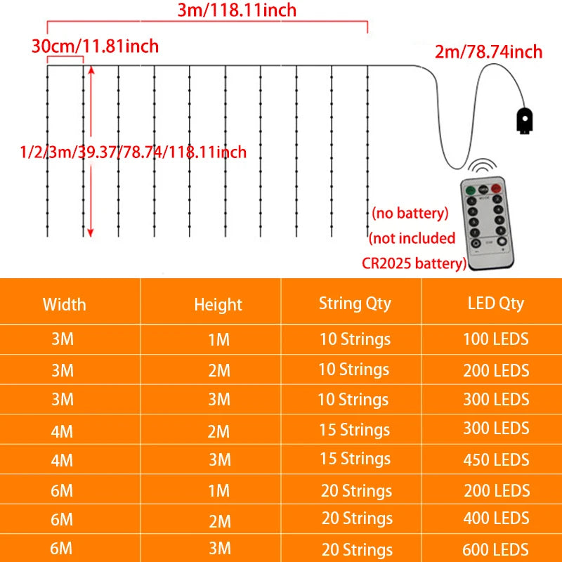 USB LED Curtain Fairy Lights with Remote, Window String Lights for Christmas, Wedding & Bedroom (Multiple Sizes, 5V USB)