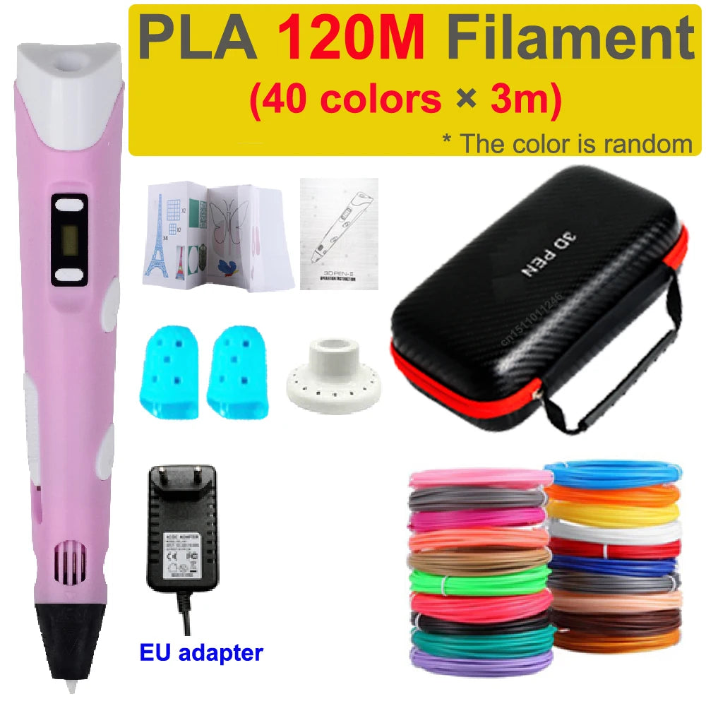 3D Printing Pen for Kids with Travel Case — PLA 1.75mm Filament, LED Display, Adjustable Temp & Speed, DIY Drawing Gift
