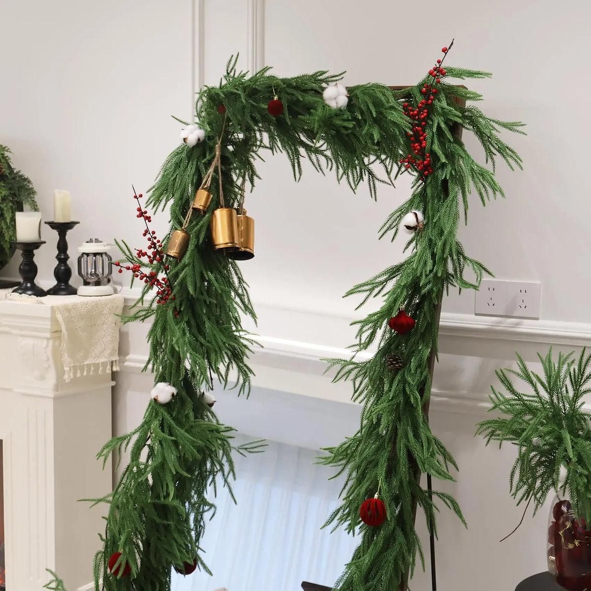 Norfolk Pine Artificial Garland 5.6 ft (171 cm) Hanging Wreath for Door Wall Mantel Christmas Holiday Decor Table Centerpiece