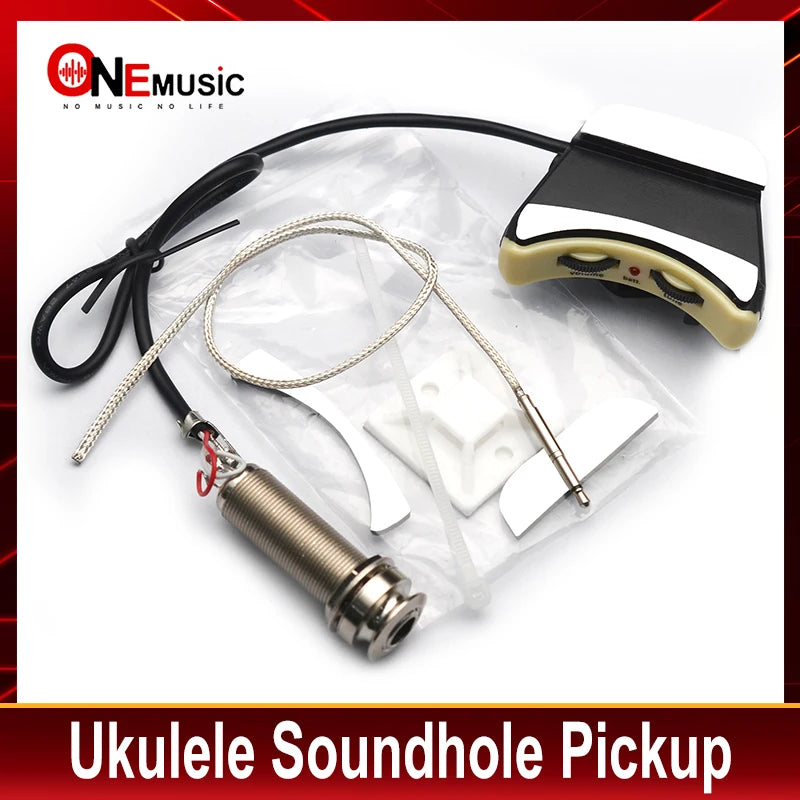 Slim Soundhole Ukulele Pickup with Volume and Tone Control - High-Sensitivity Silver Piezo Preamp