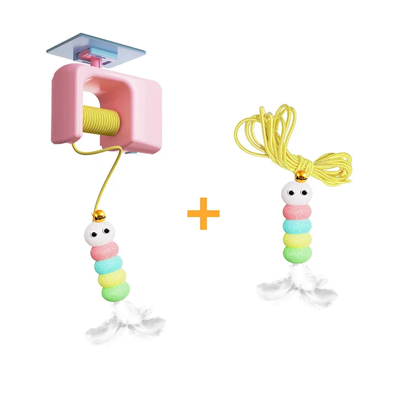 USB Rechargeable Retractable Door-Hanging Cat Toy, Automatic Self-Play Feather Yo-Yo Indoor Interactive Teaser