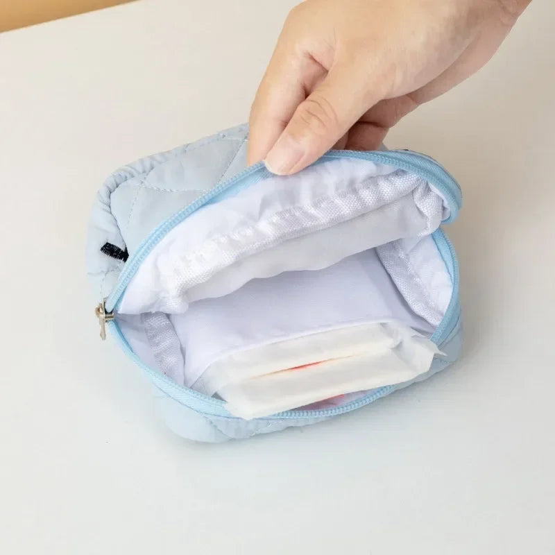 Large Capacity Period Pouch - Cute Cartoon Bow Sanitary Napkin & Tampon Organizer Bag