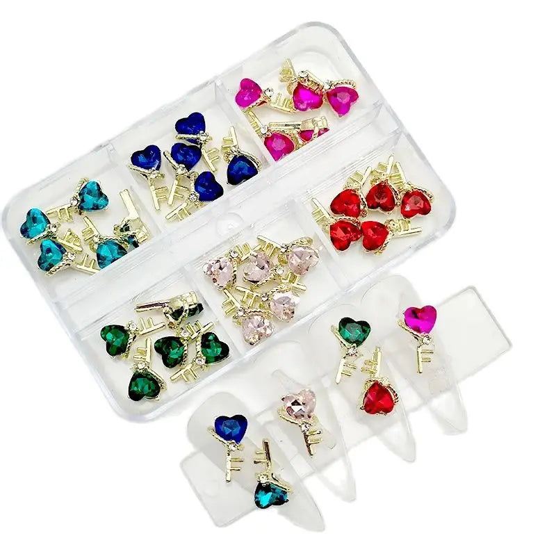 6-Grid Nail Rhinestone Kit – Saturn, Planet & Cross Crystal Nail Charms for Nail Art