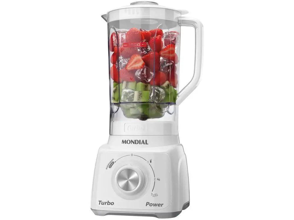 Turbo Power 500W Countertop Blender with Filter — 2.2L (74 fl oz) Jar, 3 Speeds + Pulse, White & Gray, 110V