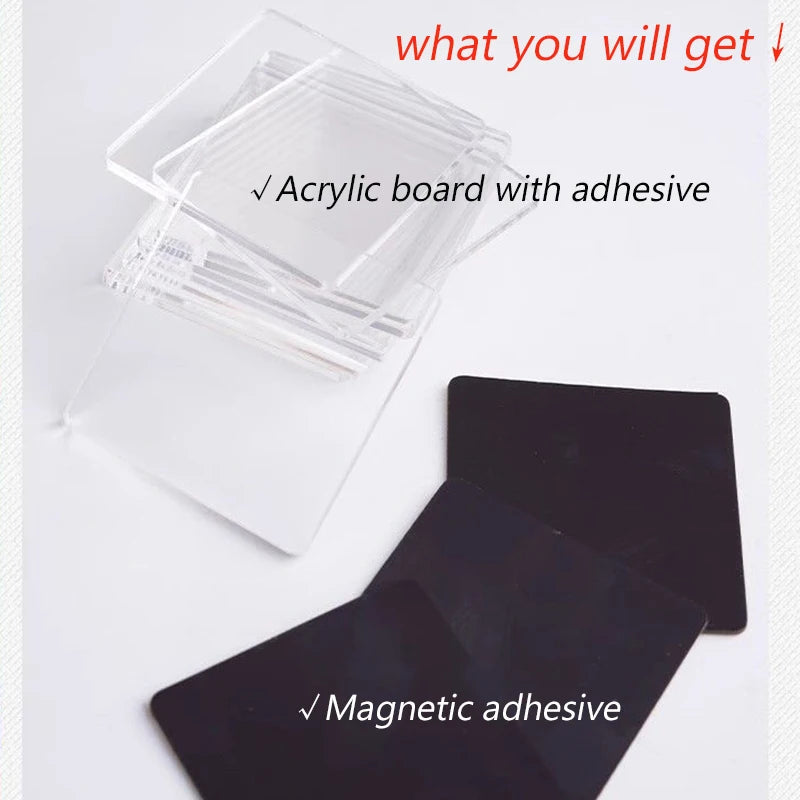DIY Fridge Magnet Kit – 50 or 100 Pack Transparent Acrylic Magnets with Adhesive Backing (50 x 50 x 2 mm | 2.0 x 2.0 x 0.08 in)