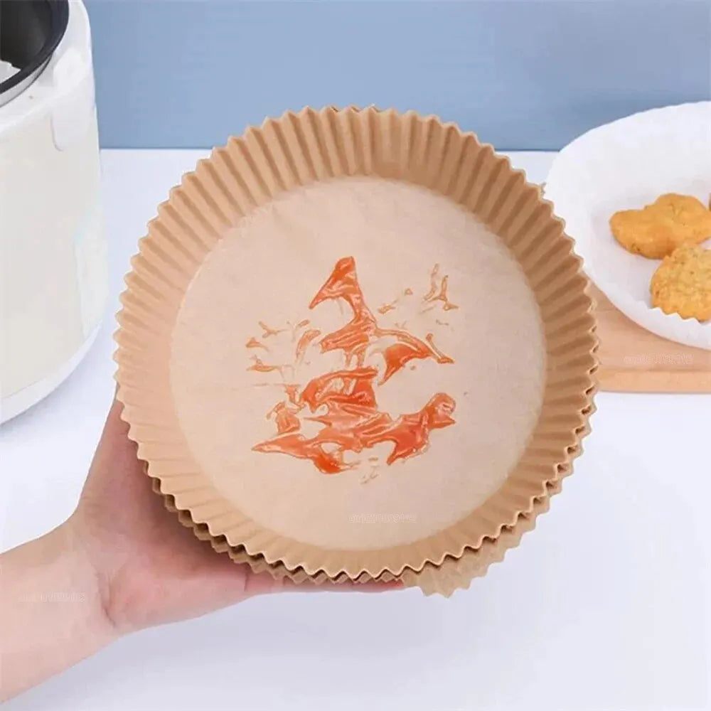 50/100-Pack 8 in (20 cm) Round Disposable Non-Stick Air Fryer Paper Liners for Airfryer & Oven
