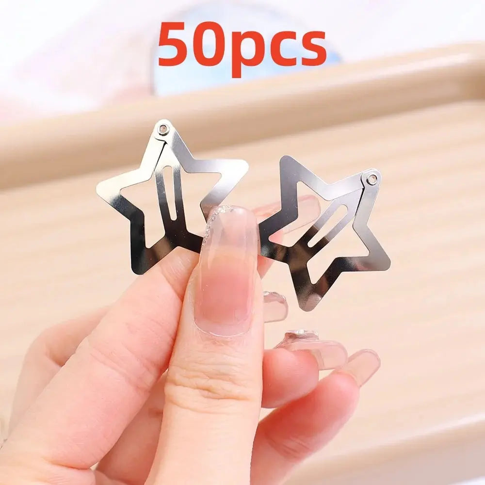 Y2K Silver Star Snap Hair Clips - Metal Barrettes & Hairpins, 10/25/50/100/200-Pack