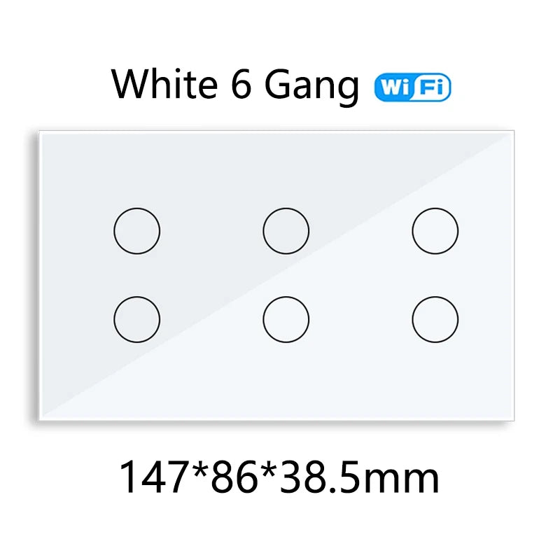 WiFi Smart Touch Glass Wall Light Switch — 8 Gang or 10 Gang (147 x 86 x 38.5 mm / 5.79 x 3.39 x 1.52 in) — Tuya/Smart Life, Alexa & Google Home