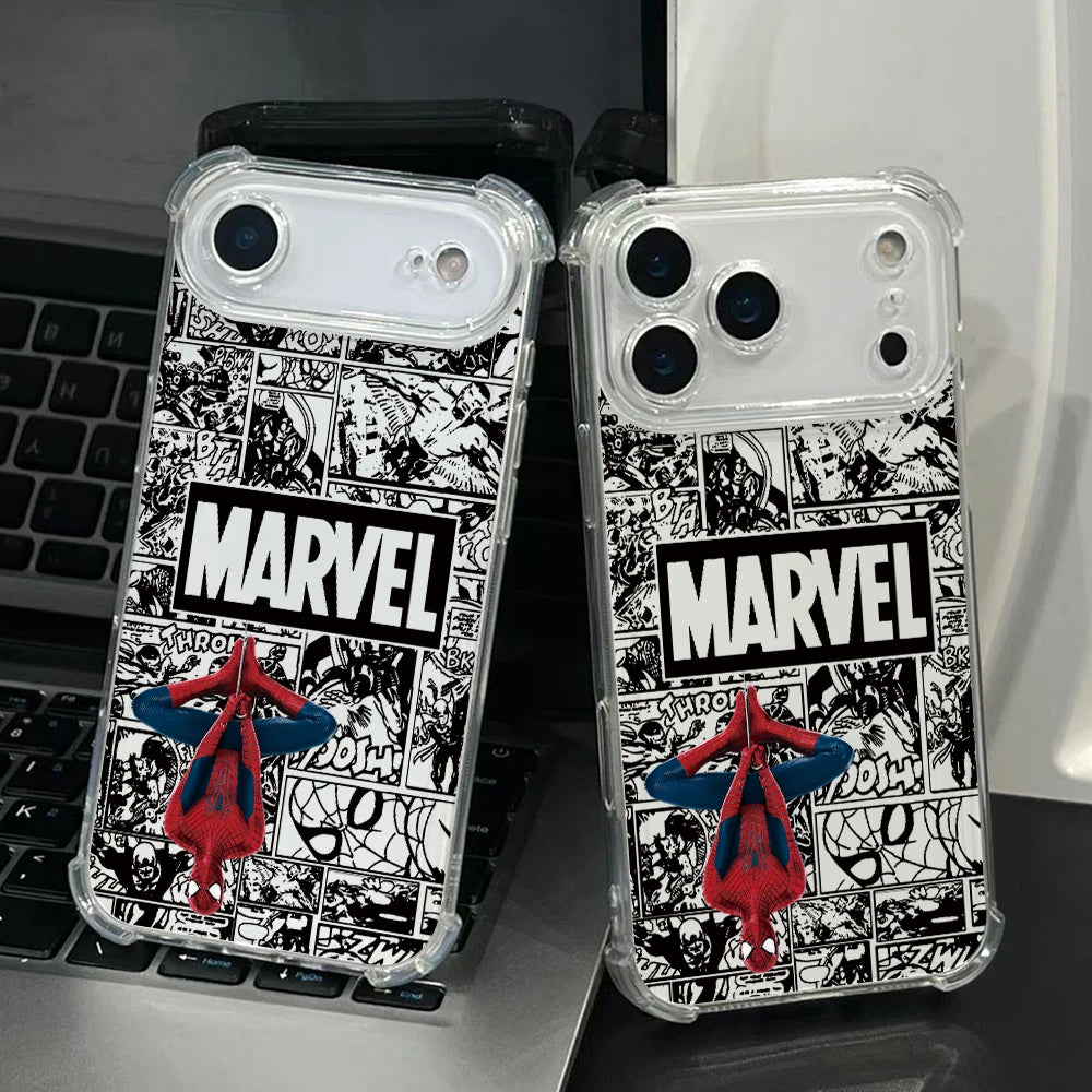 Clear Spider Pattern Shockproof Half-Wrap iPhone Case — Soft PC+TPU Anti-Scratch Lens Protection