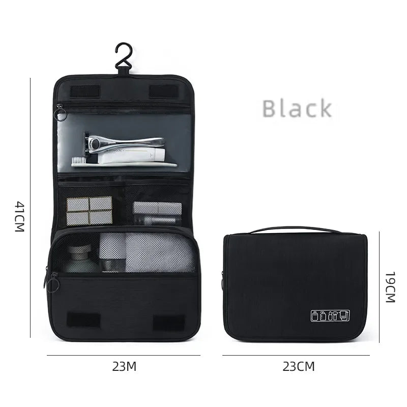 Oxford Fabric Waterproof Hanging Travel Toiletry Bag - Portable Cosmetic Organizer for Men & Women