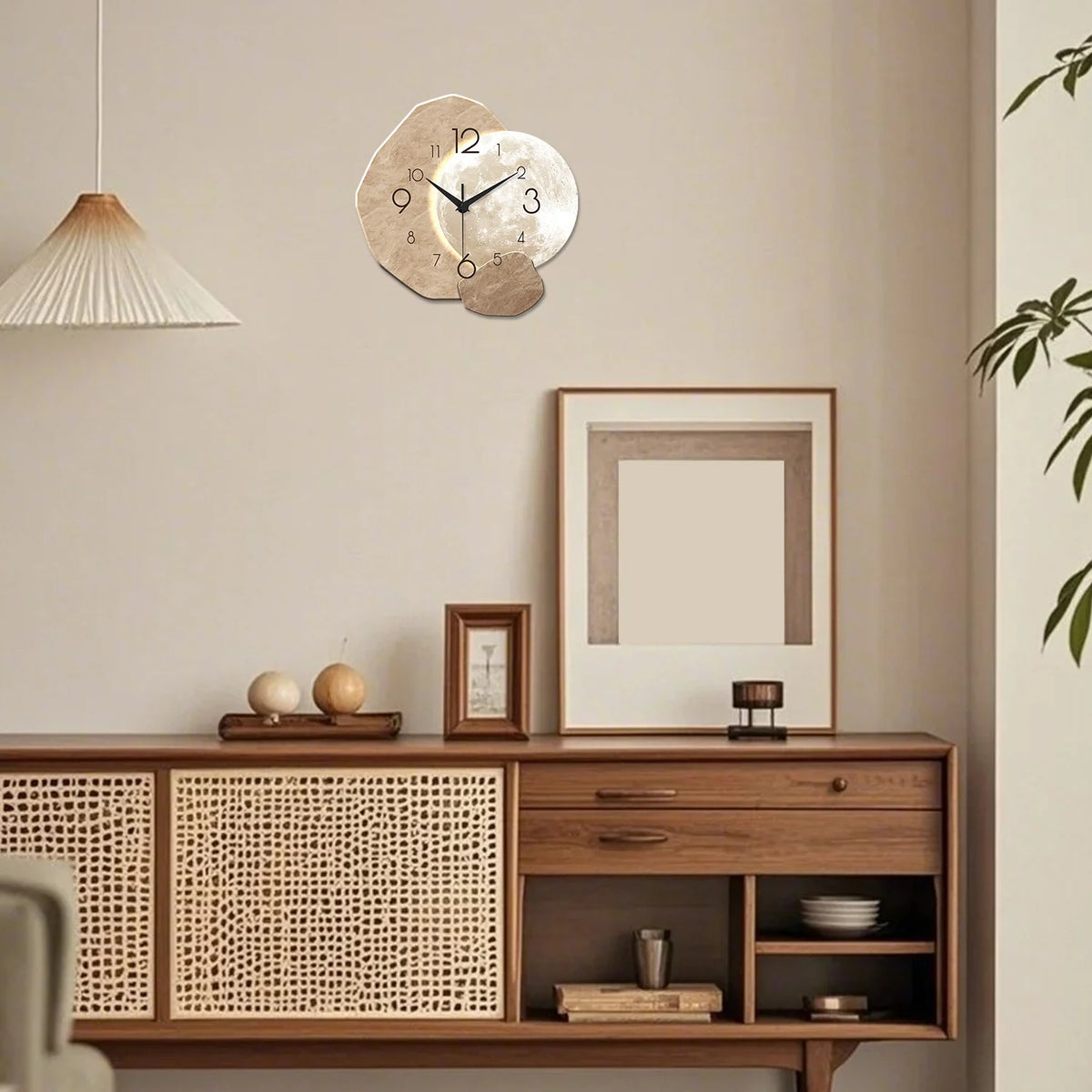 Moon Design Silent Quartz Wall Clock 13.7 in (34.7 cm) Bamboo Wood Modern Minimalist for Bedroom Living Room Office