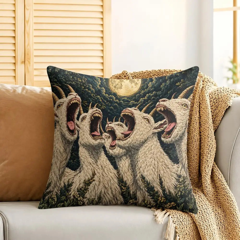 Humorous Goat Face Plush Cushion Cover Soft Short-Pile Pillow Case for Sofa Bed Home Decor
