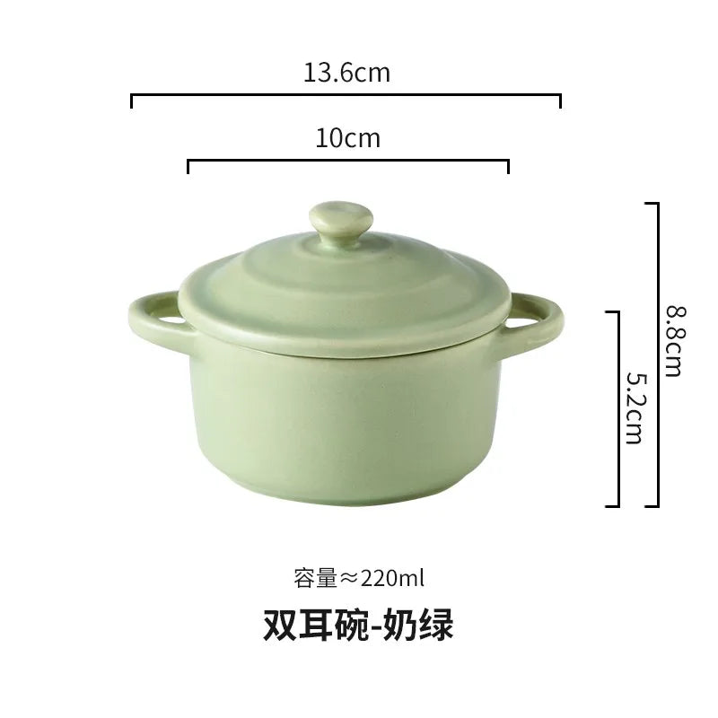 Porcelain Covered Bowl with Double Handles 220ml (7.4 fl oz) — Microwave, Air Fryer & Oven Safe