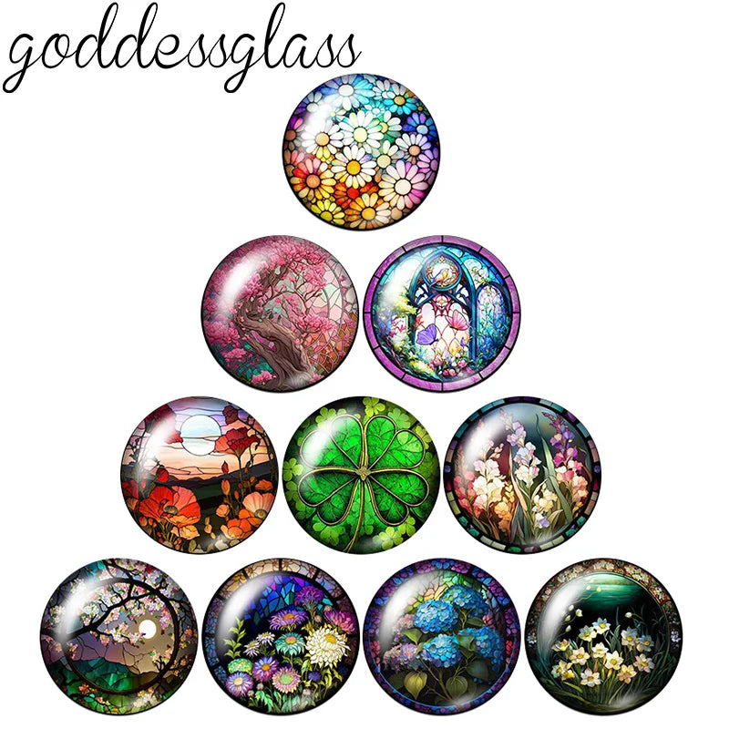 10-Pack Round Glass Photo Cabochons (12/18/20/25mm) Floral Flat Back for Jewelry Making
