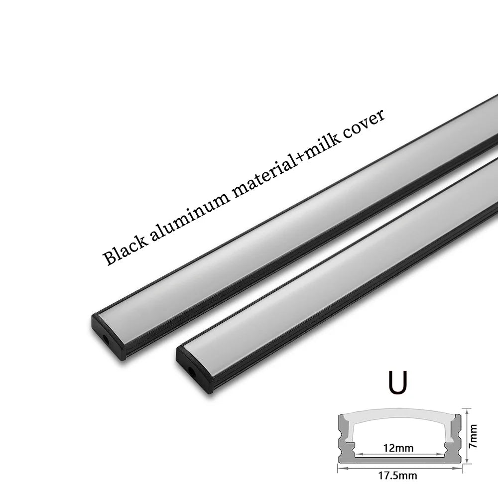 LED Aluminum Profile Channel with Black PC Cover U/V Shape 0.5m (50cm / 19.7in) 1–30 Pack Fits 8–12mm LED Light Strips