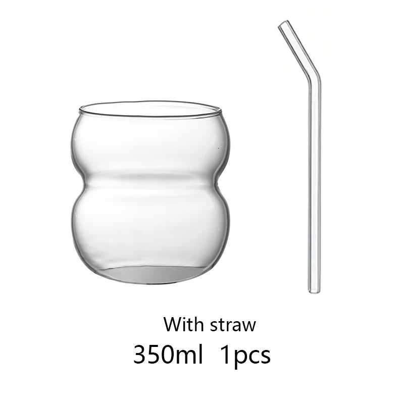 Transparent Glass Tumbler with Straw — 12 fl oz (350 ml) & 18.6 fl oz (550 ml) Cold Coffee, Juice & Cocktail Glass
