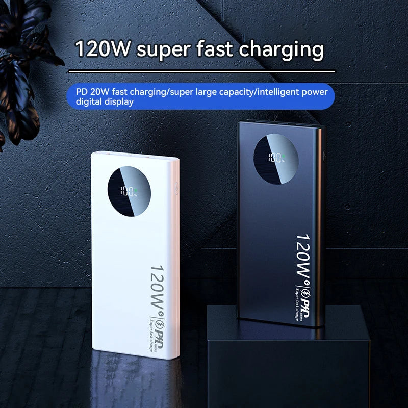 120W Fast Charging Power Bank – 50,000 / 100,000 / 200,000 mAh Portable Charger with Built-In Cable, USB-C & Dual USB, LED Display