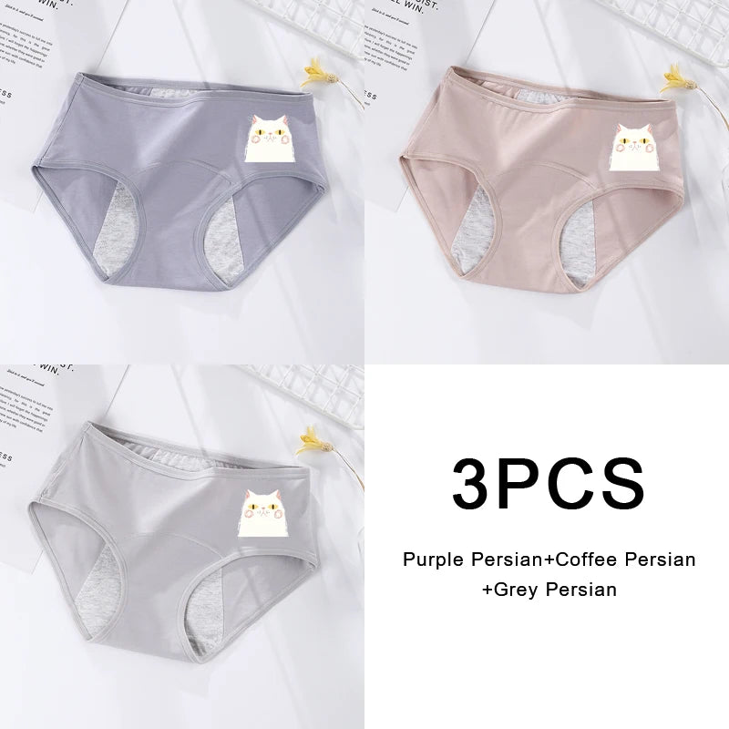 3-Pack Women's Menstrual & Postpartum Cotton Briefs – Leakproof, High Absorbency for Heavy Flow