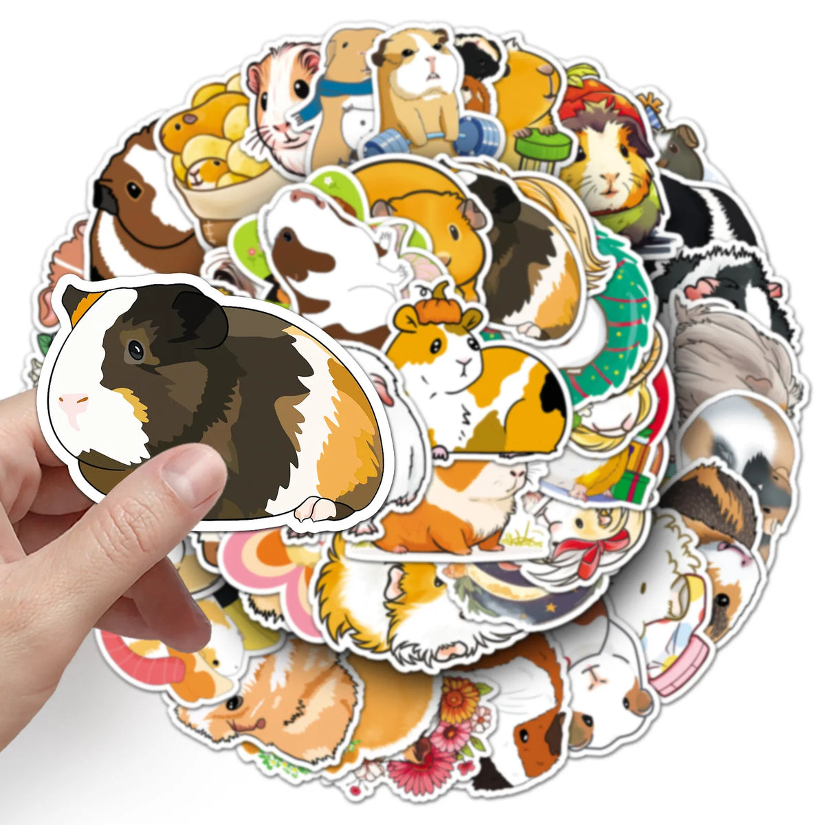 50-Pack Cute Kawaii Guinea Pig Stickers, Waterproof Cartoon Decals for Phone, Laptop & Scrapbook