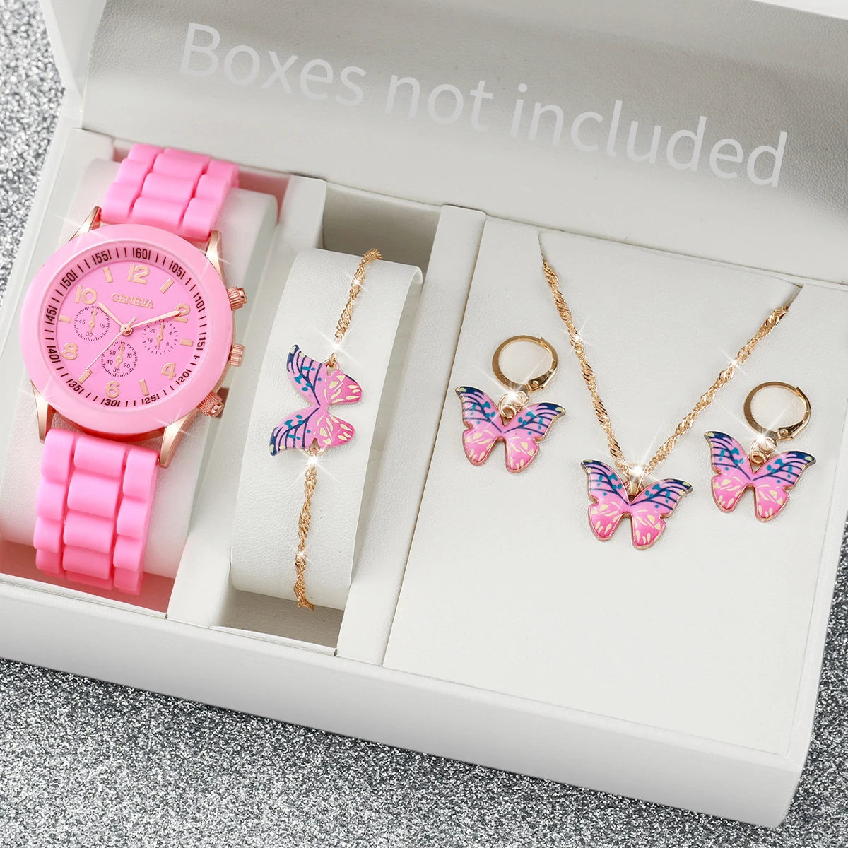 5/6-Piece Women's Quartz Watch & Jewelry Gift Set - Silicone Band, 38mm (1.50 in)