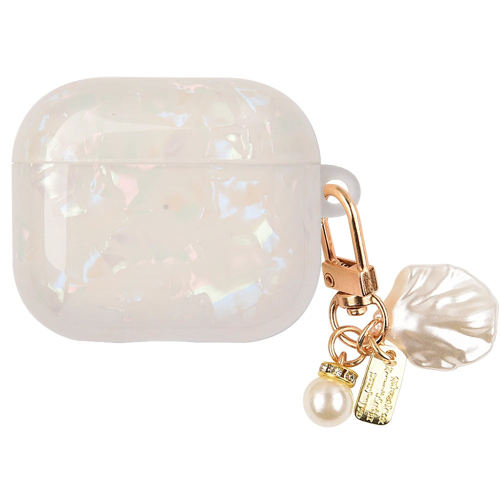 Leopard Pearl Keychain Silicone Case for AirPods Pro & AirPods - Shockproof TPU Soft Cover (USB-C Compatible)