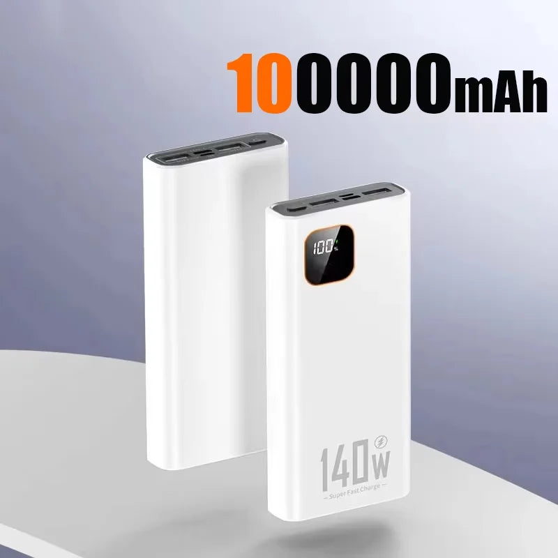 100000mAh 140W Portable Power Bank - Super Fast USB-C, Lightning & Triple USB Charger with Digital Display