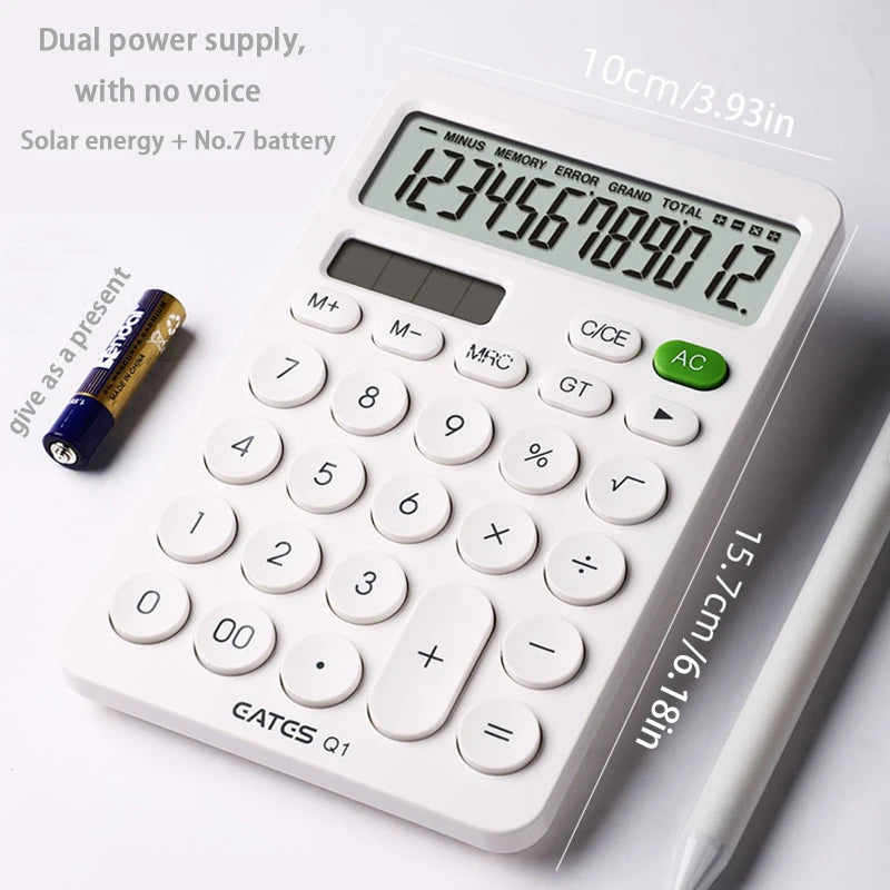 12-Digit Solar Calculator Large Key Portable Financial & Business Calculator for Students