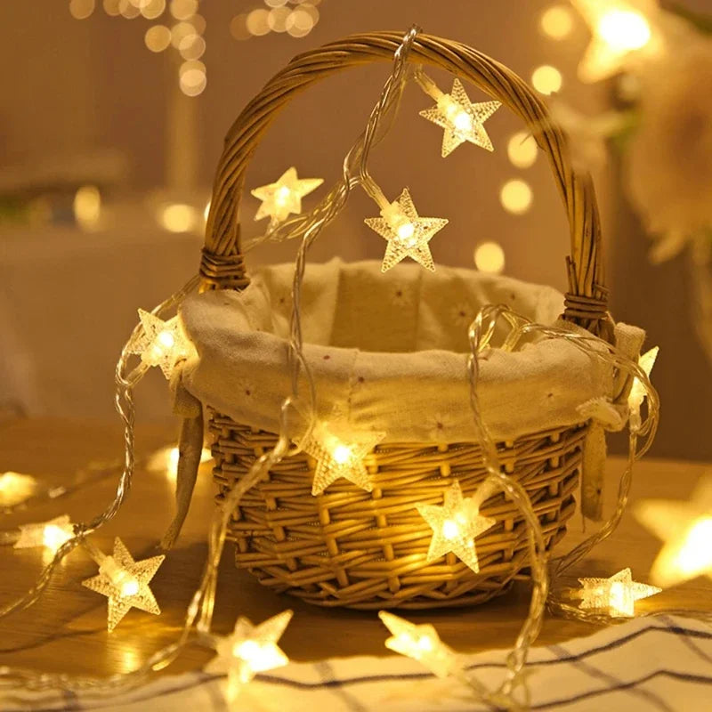 Battery-Operated LED Star String Lights - Outdoor Fairy Garland for Home, Wedding, Garden, Party & Christmas