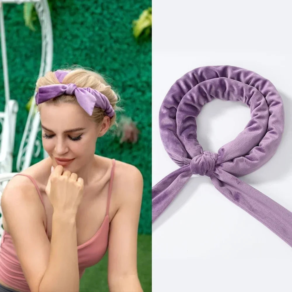 Heatless Curling Headband Soft Velvet No-Heat Hair Rollers Overnight Sleep-In Curling Rod with Hair Ties