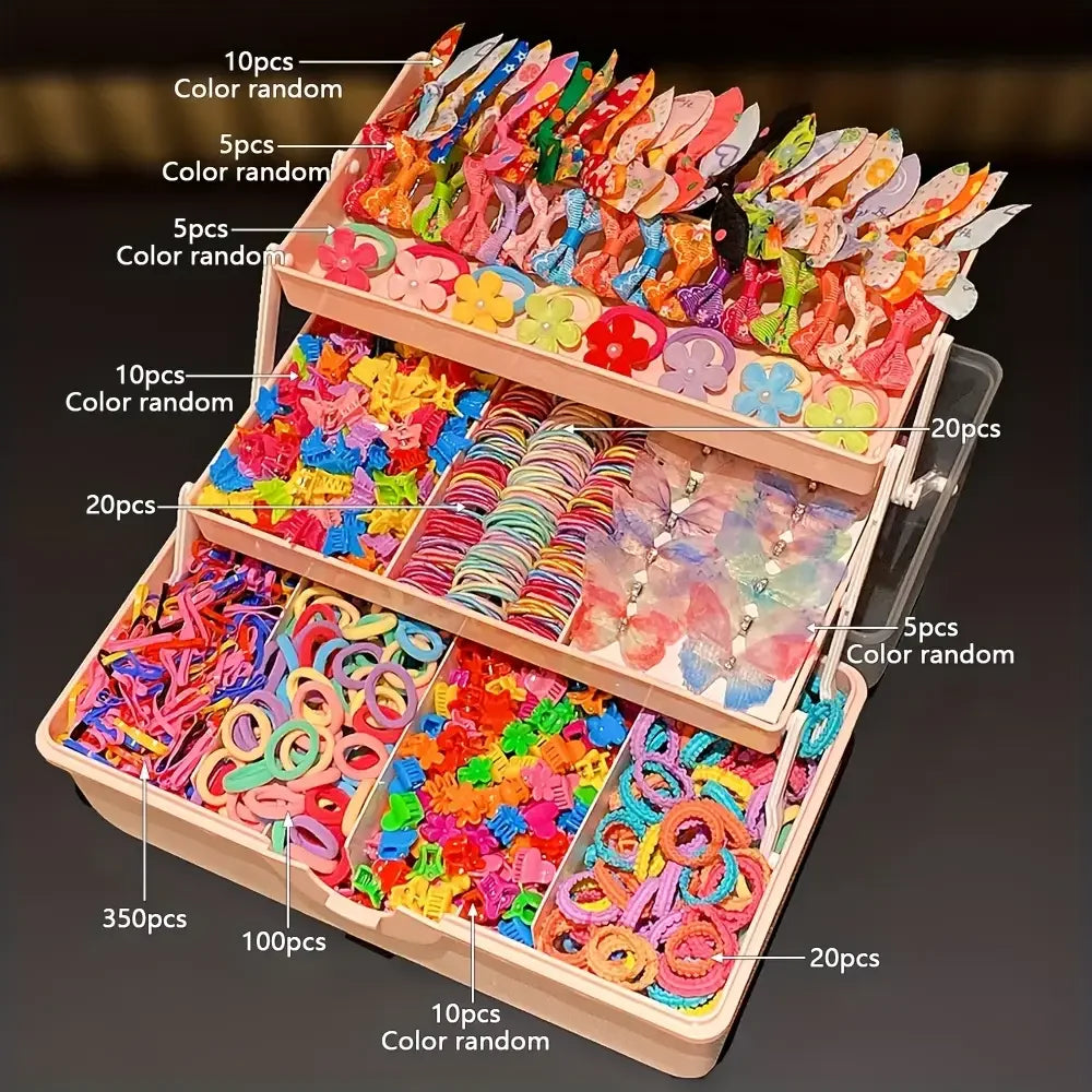555-Piece Colorful Butterfly Hair Clips and Elastic Bands Set for Girls, Cute Kids Hair Accessories