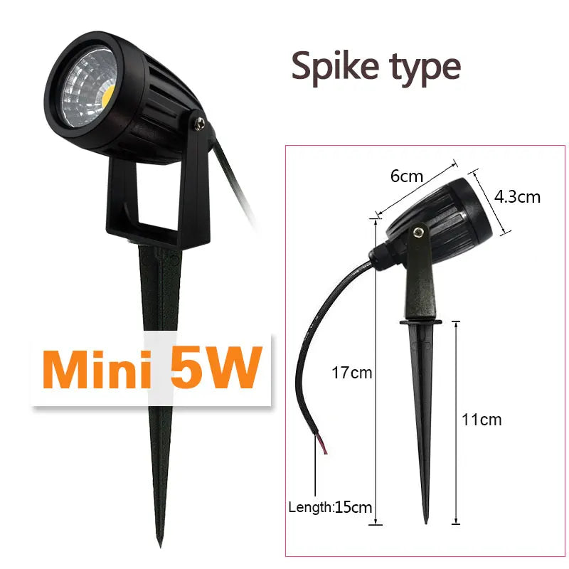 LED COB Spike Garden Path Light - 5W–20W Waterproof Outdoor Lawn Spotlight, AC85–265V / DC12–24V