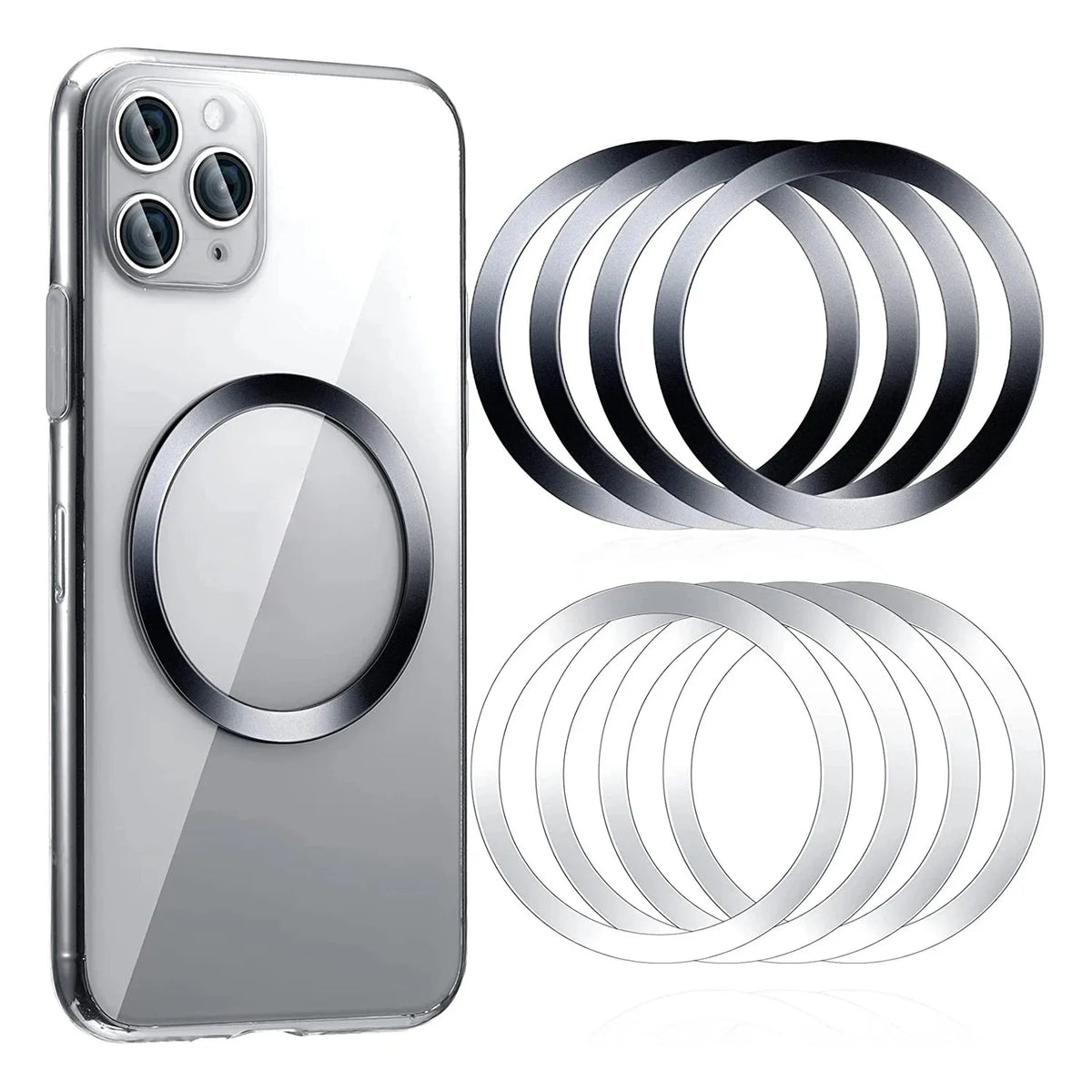 Universal Magnetic Metal Plate Ring for MagSafe Wireless Chargers – Adhesive Iron Sticker for Car Phone Holder