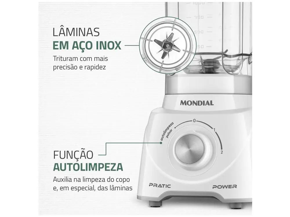 Glass Jar Blender 550W 2 Speeds + Pulse, 2.2L (74 fl oz) Total / 1.6L (54 fl oz) Usable, 4 Stainless Steel Blades, Self-Cleaning, White