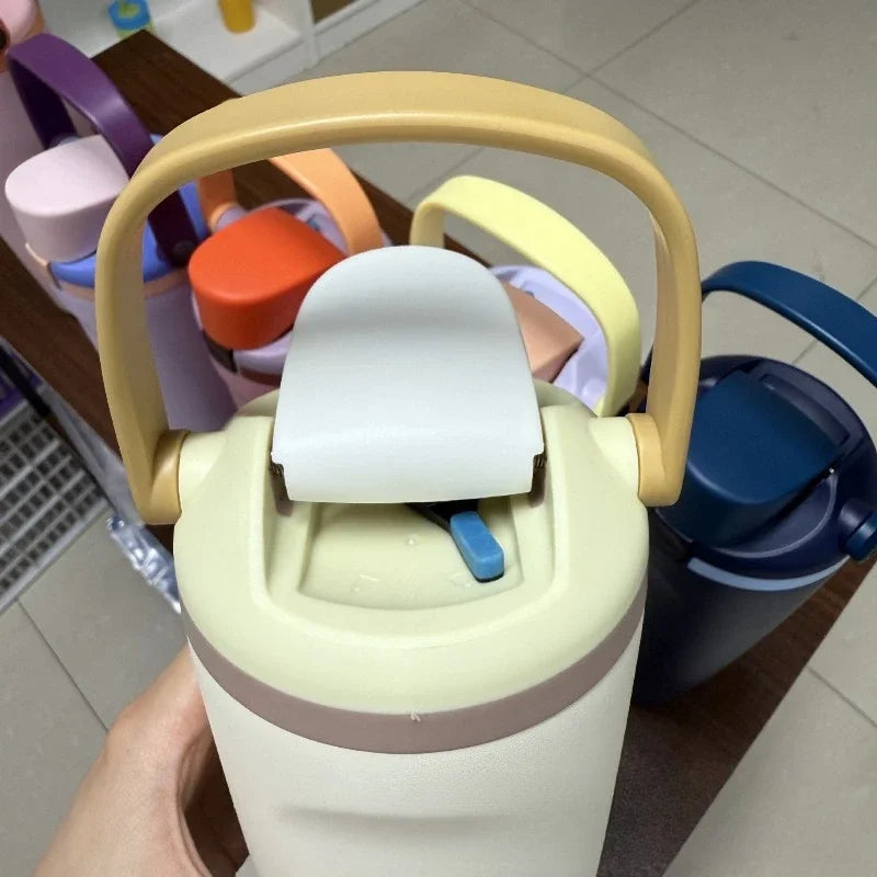 30oz (900ml) Macaron Color Insulated Water Bottle - 304 Stainless Steel Vacuum Flask with Handle, Leak-Proof Travel Thermos