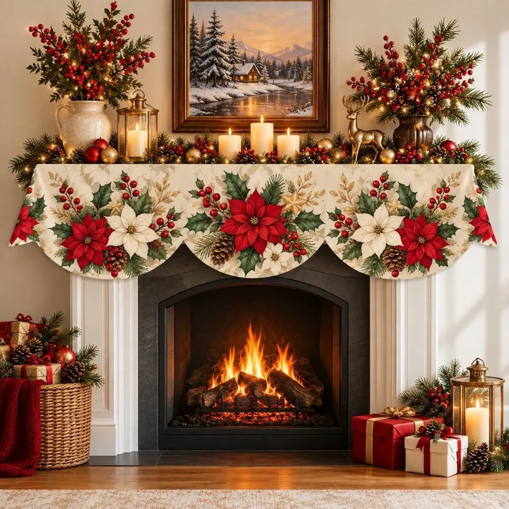 Christmas Fireplace Mantel Scarf 50x200cm (19.7x78.7in) Non-Slip Plush Mantel Runner Stain-Resistant Holiday Decor