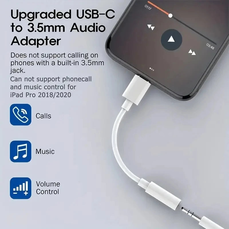 USB-C to 3.5mm Headphone Adapter, USB C to AUX Audio Dongle, 3.5mm (0.14 in) Jack for Phones & Tablets