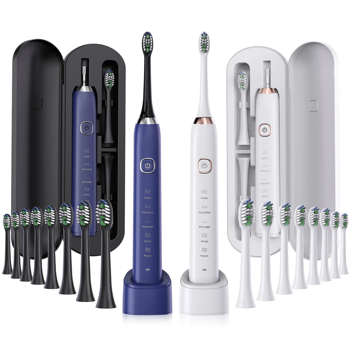 Sonic Ultrasonic Electric Toothbrush Rechargeable USB Type-C, 8 Replacement Brush Heads, Waterproof, Whitening, 5 Modes